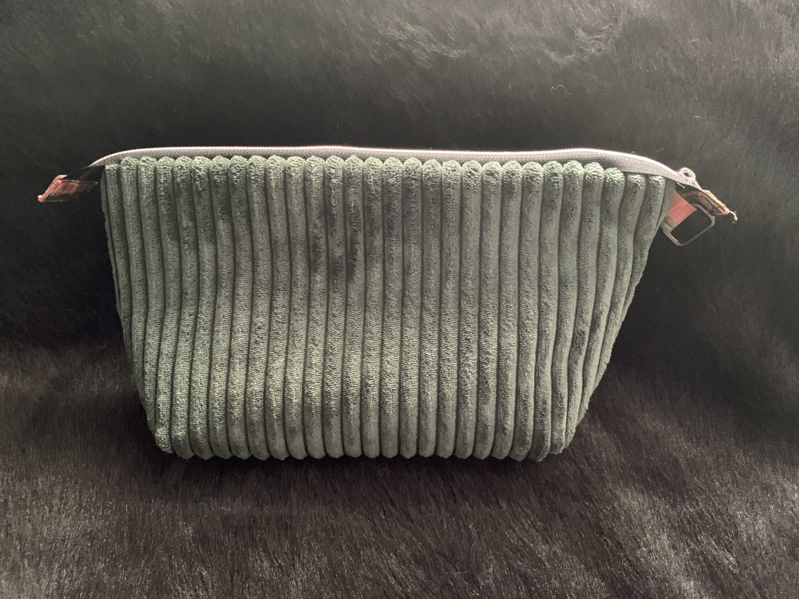 Dark Green Wide Ribbed Velvet Corduroy Pouch, Small