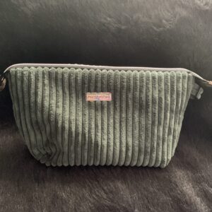 Dark Green Wide Ribbed Velvet Corduroy Pouch, Small