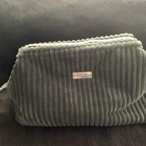 Dark Green Wide Ribbed Velvet Corduroy Pouch, Large