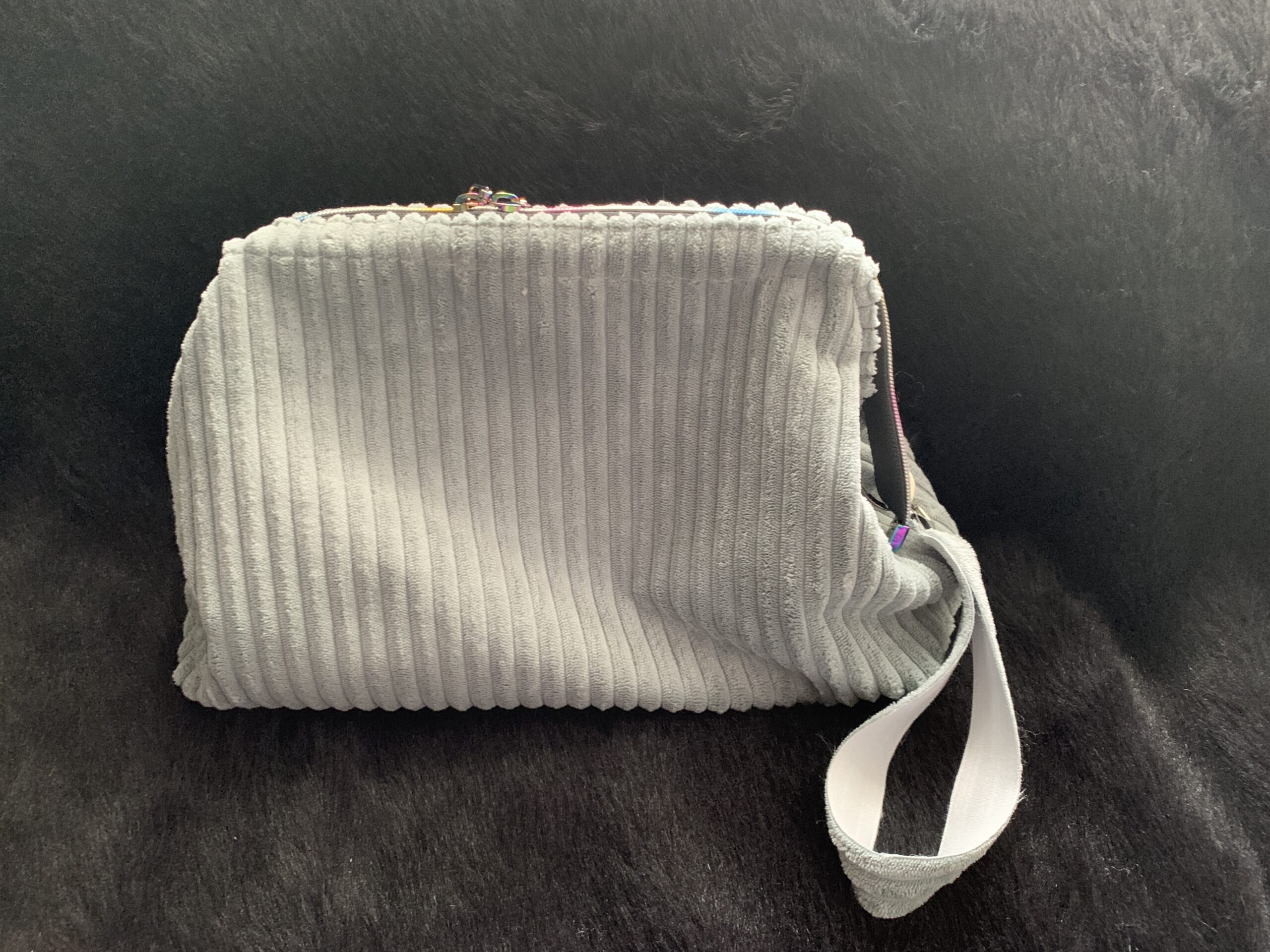 Sage Wide Ribbed Velvet Corduroy Pouch, Large